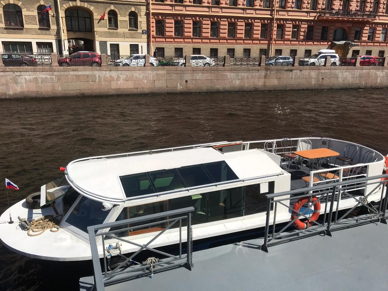 Наш теплоход «Витязь» у собственного причала в Санкт-Петербурге